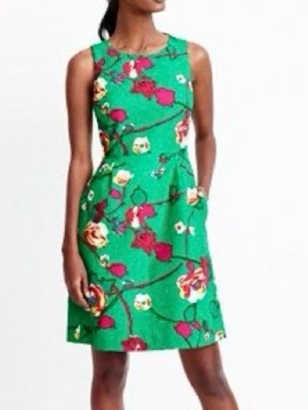 J. Crew Green Floral Sheath Midi Dress Sleeveless Fit & Flare Classic Preppy 2